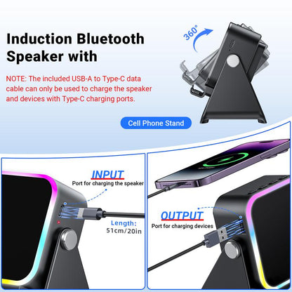 🔥Limited 50% discount!🔥 5-in-1 wireless Bluetooth speaker with induction function and adjustable cell phone holder