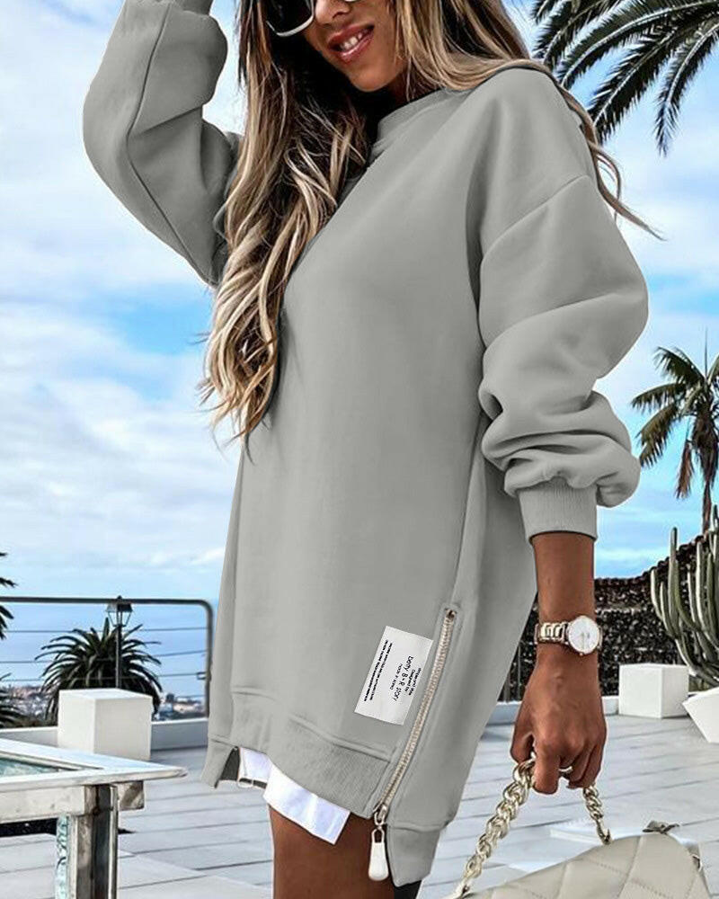 🔥Hot Promotion 49% OFF🔥Casual Long Sleeve Zipper Slit Oversized Sweatshirt