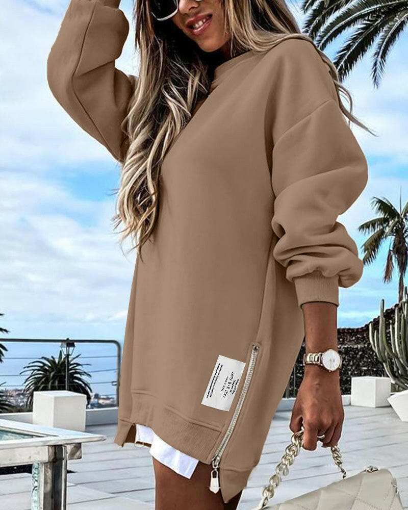 🔥Hot Promotion 49% OFF🔥Casual Long Sleeve Zipper Slit Oversized Sweatshirt