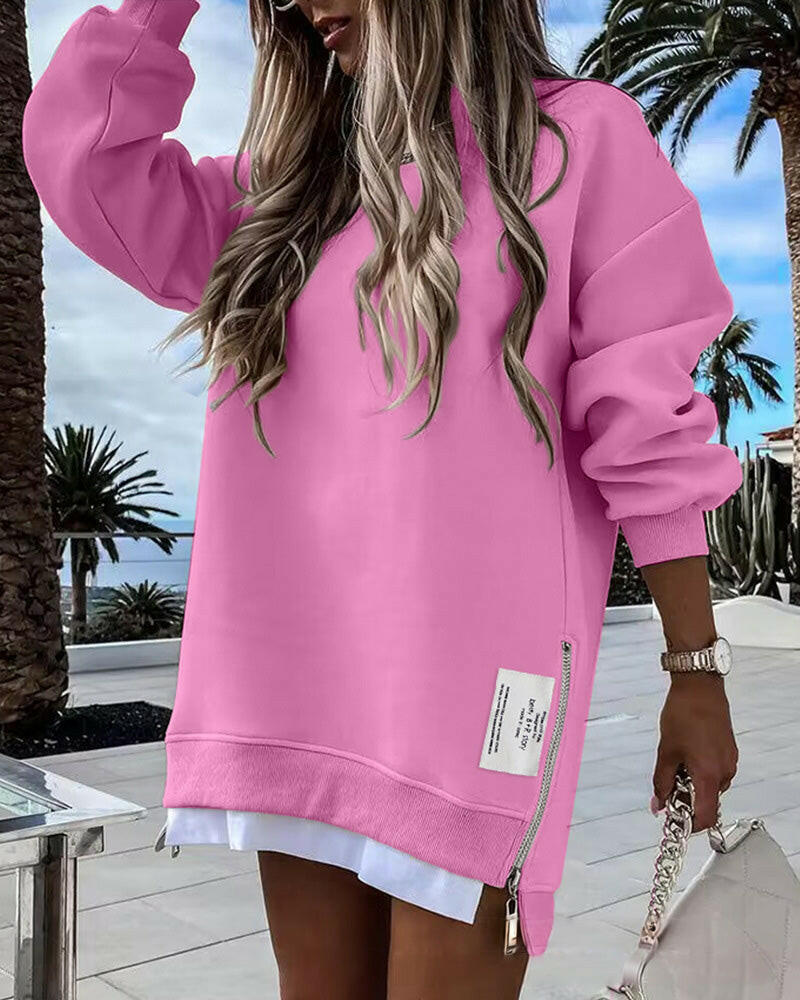 🔥Hot Promotion 49% OFF🔥Casual Long Sleeve Zipper Slit Oversized Sweatshirt