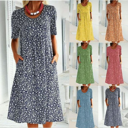 🎁2024 New Year Hot Sale🎁Casual Women Scoop Neck Floral Dress (with pockets)