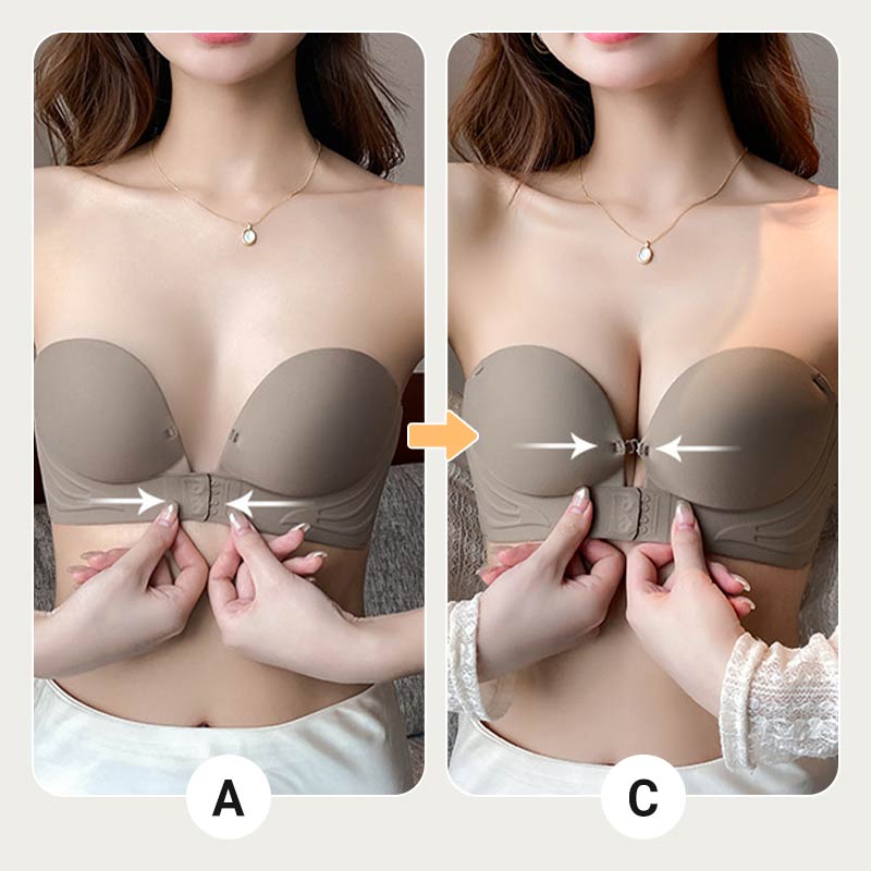 Invisible Strap Front Buckle Push Up Bra