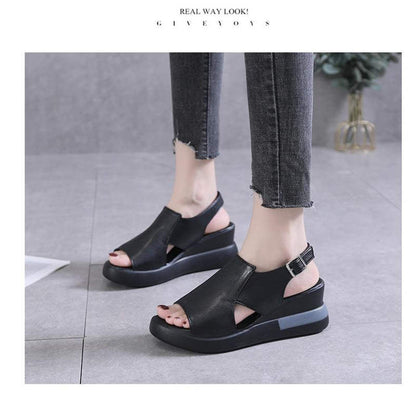 Wedge Shoes for Women Sandals Solid Color Open Toe High Heels Casual Ladies Buckle Strap Fashion Female Sandalias