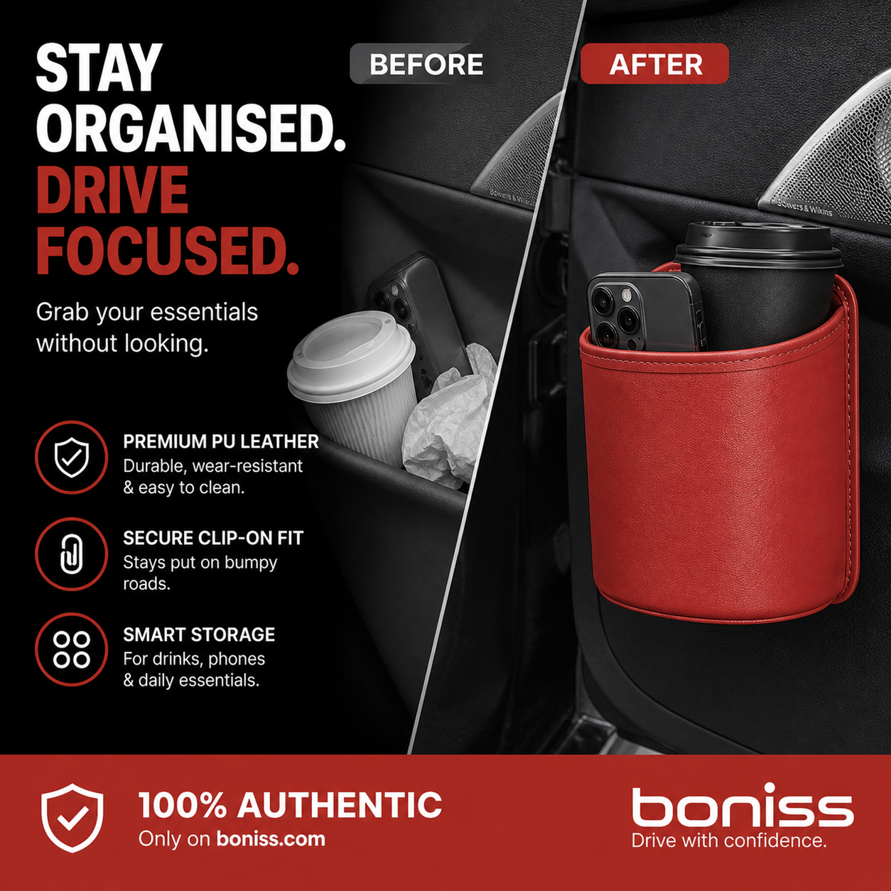🚗🧺 50% OFF! Leather Car Door Cup Holder – Wide‑mouth opening, easy reach for drinks & phone. Clip‑on secure fit. PU leather, tough & stylish. 🛡️✨