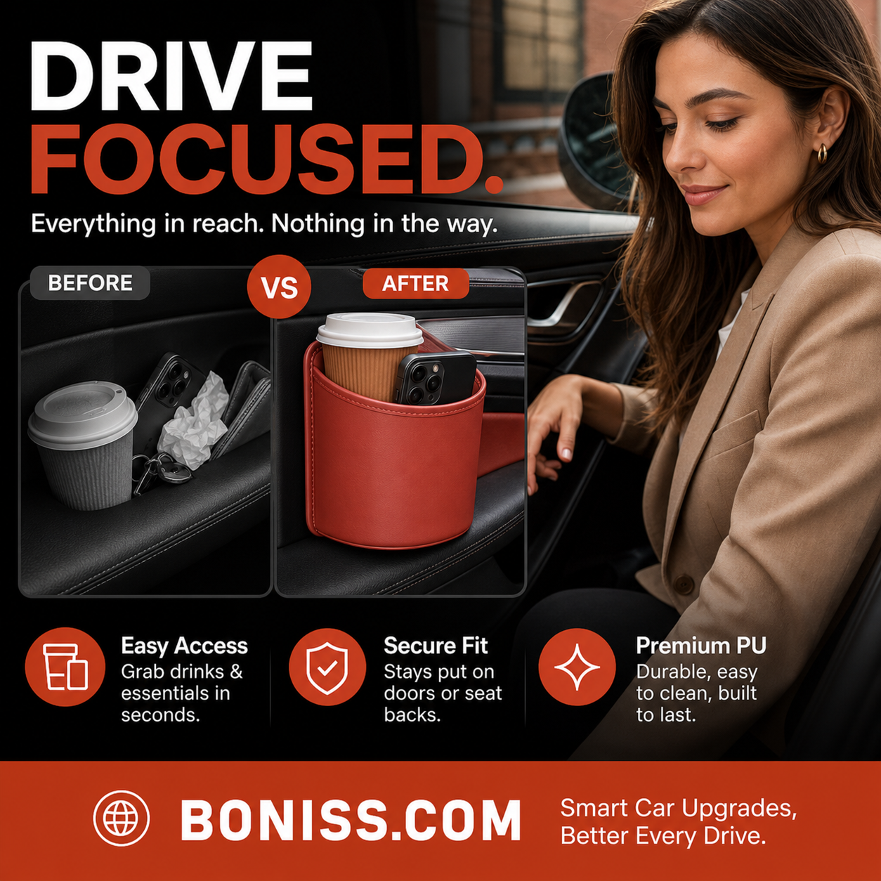 🚗🧺 50% OFF! Leather Car Door Cup Holder – Wide‑mouth opening, easy reach for drinks & phone. Clip‑on secure fit. PU leather, tough & stylish. 🛡️✨