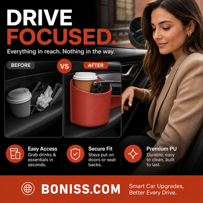 🚗🧺 50% OFF! Leather Car Door Cup Holder – Wide‑mouth opening, easy reach for drinks & phone. Clip‑on secure fit. PU leather, tough & stylish. 🛡️✨