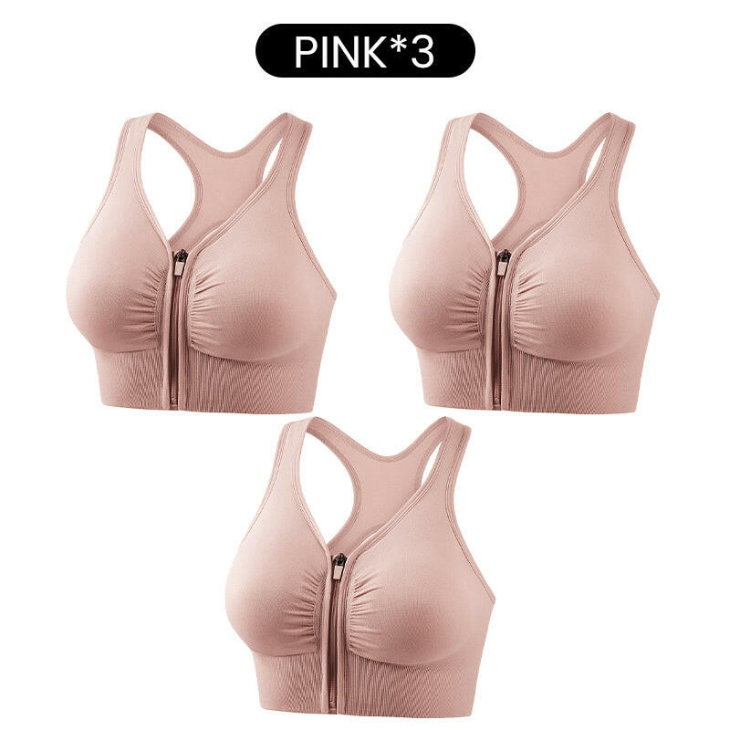 Women's Front Zipper Shockproof Support Sports Bra