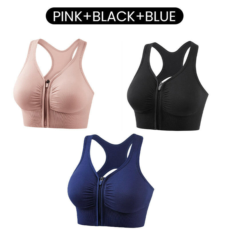 Women's Front Zipper Shockproof Support Sports Bra