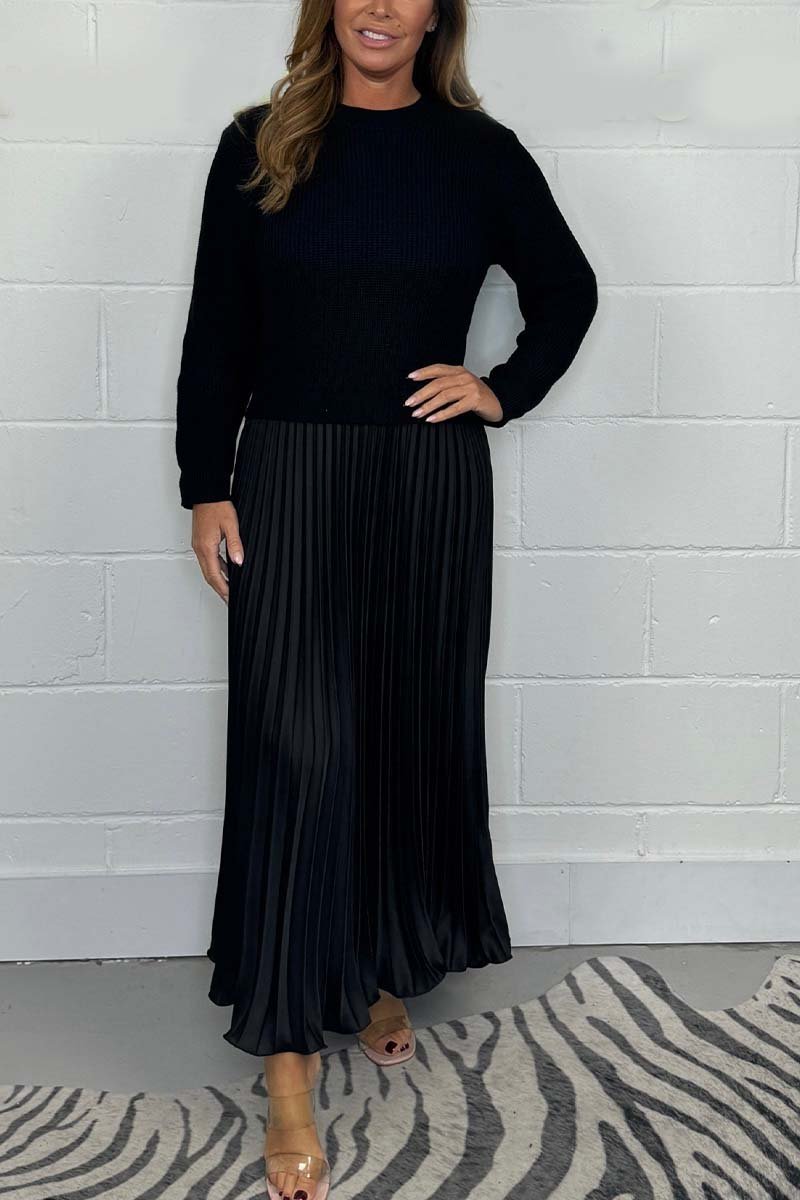 🍂Autumn Promotion 50%💕Women's solid color Long Sleeve Jumper & Pleated Bottom Dress
