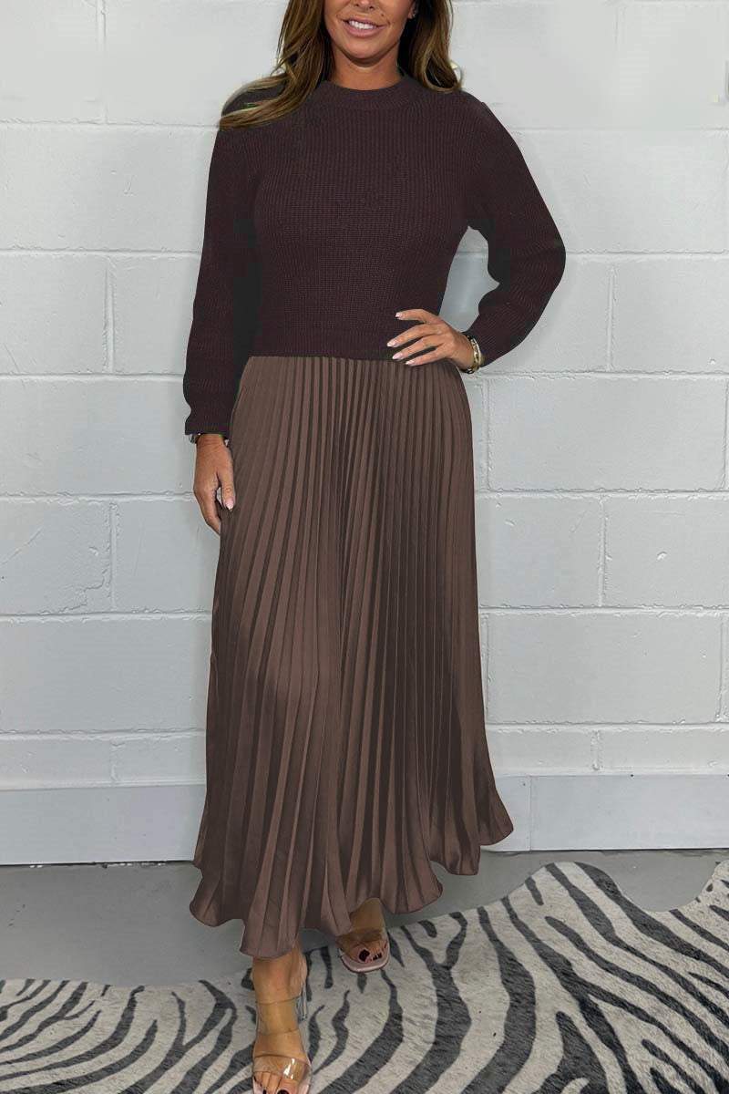 🍂Autumn Promotion 50%💕Women's solid color Long Sleeve Jumper & Pleated Bottom Dress
