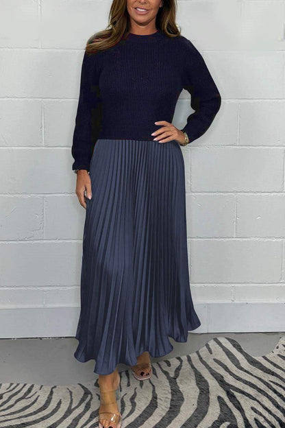 🍂Autumn Promotion 50%💕Women's solid color Long Sleeve Jumper & Pleated Bottom Dress