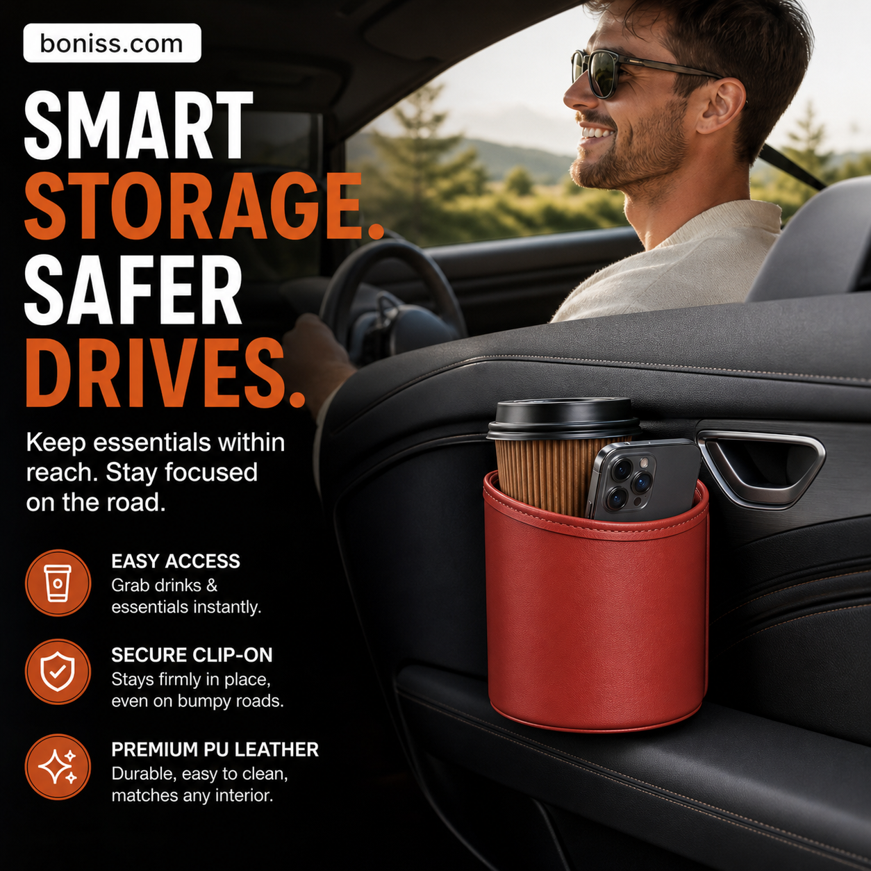 🚗🧺 50% OFF! Leather Car Door Cup Holder – Wide‑mouth opening, easy reach for drinks & phone. Clip‑on secure fit. PU leather, tough & stylish. 🛡️✨