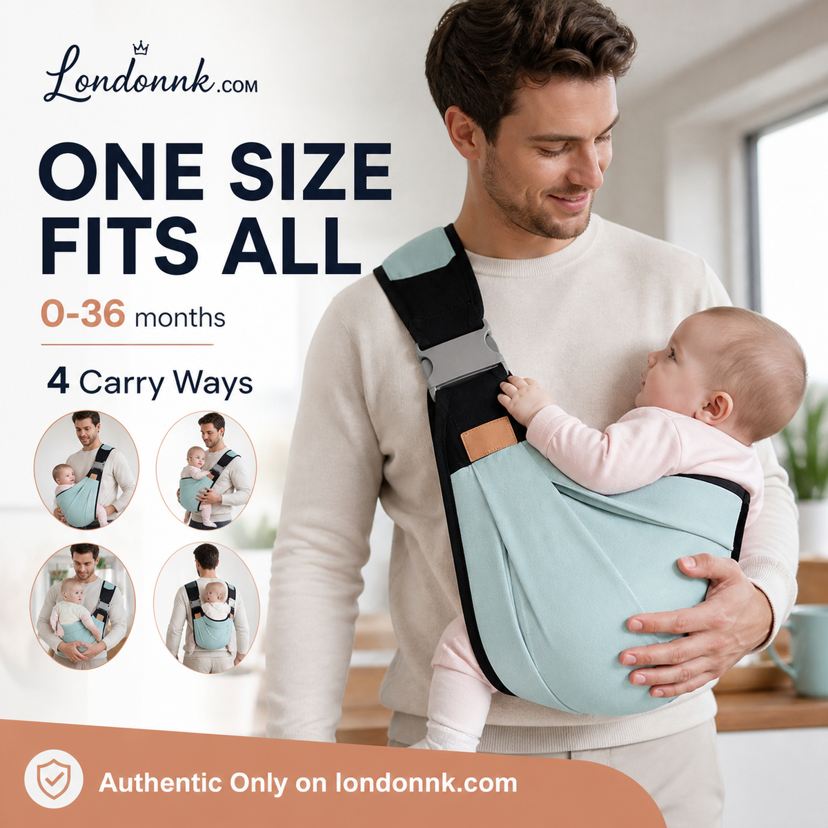 👶50% OFF NOW! 4‑In‑1 Lightweight Baby Carrier, Breathable Ergonomic Infant Sling, Hands‑Free Adjustable Baby Wrap for 0‑36 Months, Front & Back Carry for Newborn & Toddler