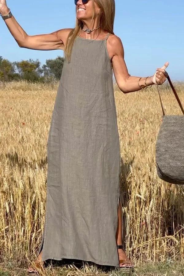 💕Limited Time Offer 50% OFF💕Women's Casual Solid Color Halter Sleeveless Linen Dress