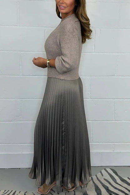 🍂Autumn Promotion 50%💕Women's solid color Long Sleeve Jumper & Pleated Bottom Dress