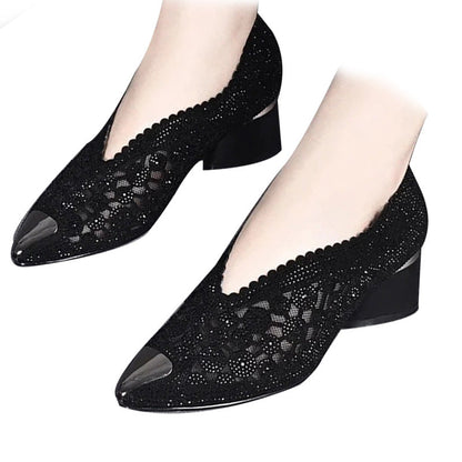 👡Slippers made of mesh with crystals and chunky heel