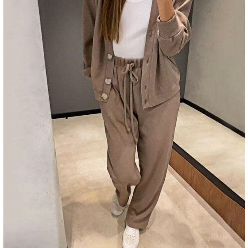 🍂Autumn Promotion 40%💕 new style two-piece knitted button jacket and pants set for women