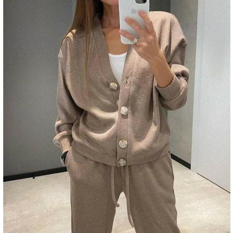 🍂Autumn Promotion 40%💕 new style two-piece knitted button jacket and pants set for women