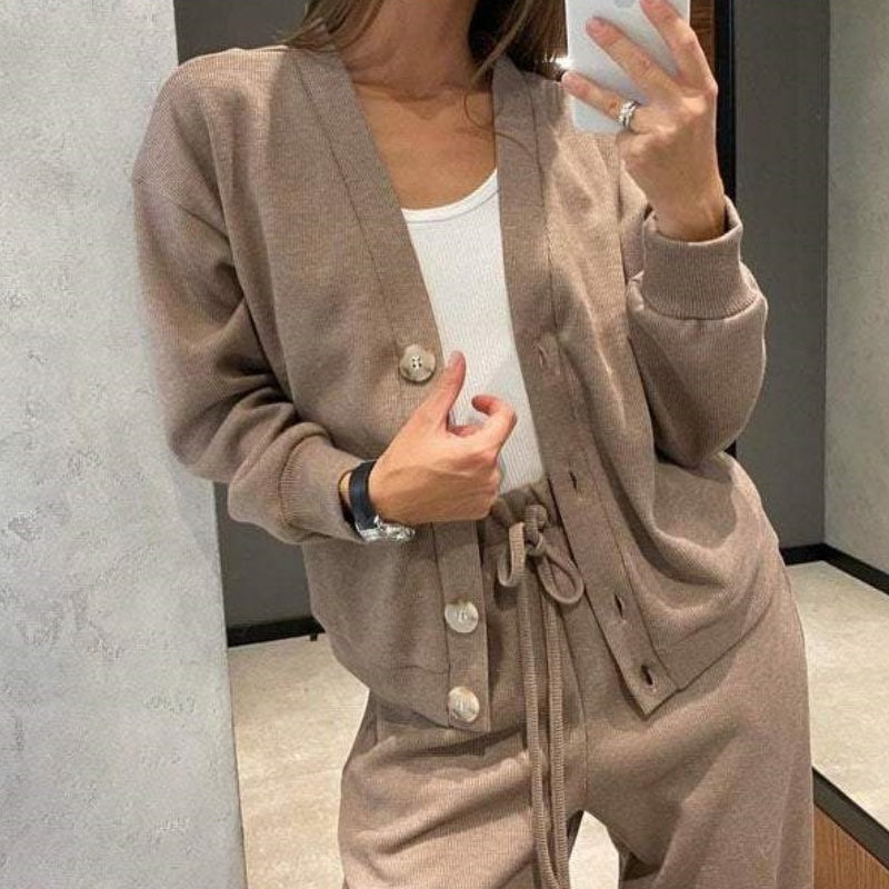 🍂Autumn Promotion 40%💕 new style two-piece knitted button jacket and pants set for women
