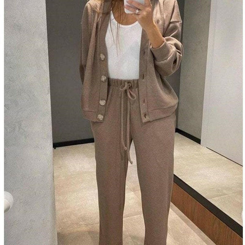 🍂Autumn Promotion 40%💕 new style two-piece knitted button jacket and pants set for women
