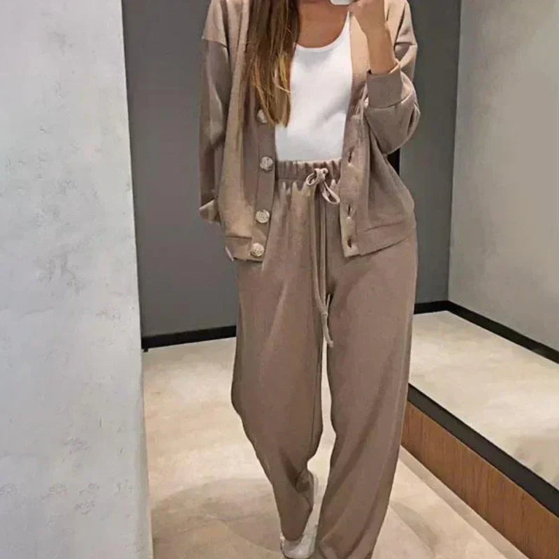 🍂Autumn Promotion 40%💕 new style two-piece knitted button jacket and pants set for women