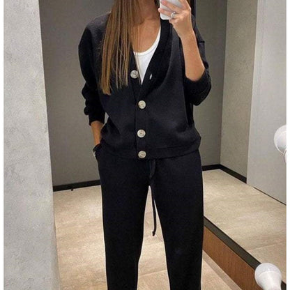 🍂Autumn Promotion 40%💕 new style two-piece knitted button jacket and pants set for women