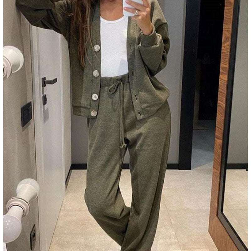 🍂Autumn Promotion 40%💕 new style two-piece knitted button jacket and pants set for women
