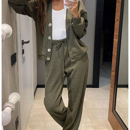 🍂Autumn Promotion 40%💕 new style two-piece knitted button jacket and pants set for women