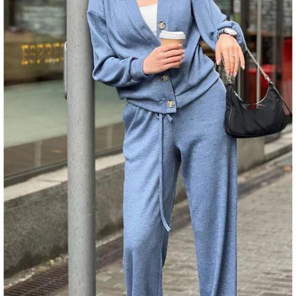 🍂Autumn Promotion 40%💕 new style two-piece knitted button jacket and pants set for women