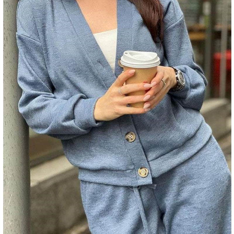 🍂Autumn Promotion 40%💕 new style two-piece knitted button jacket and pants set for women