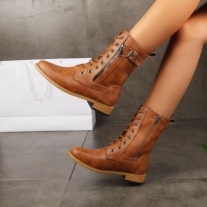 🍂Women's Round Toe Side Zipper Leather Orthopedic Boots
