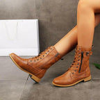 🍂Women's Round Toe Side Zipper Leather Orthopedic Boots