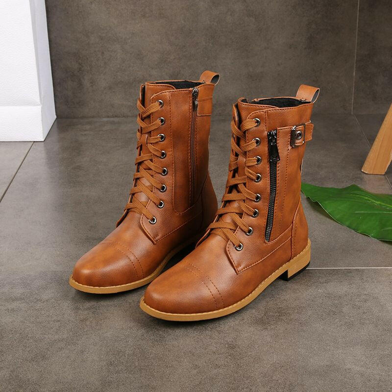 🍂Women's Round Toe Side Zipper Leather Orthopedic Boots