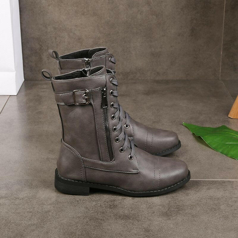 🍂Women's Round Toe Side Zipper Leather Orthopedic Boots