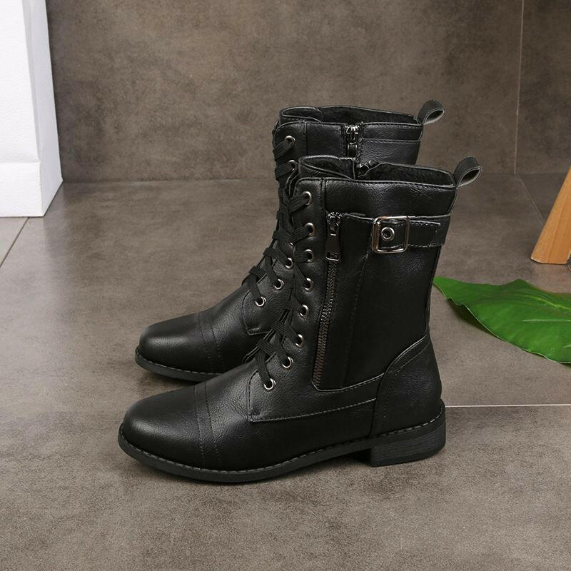 🍂Women's Round Toe Side Zipper Leather Orthopedic Boots