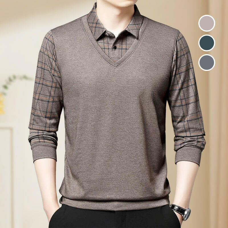 Men's Faux Two Piece Lapel Long-Sleeve Tops
