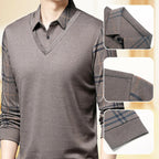 Men's Faux Two Piece Lapel Long-Sleeve Tops