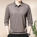 Men's Faux Two Piece Lapel Long-Sleeve Tops