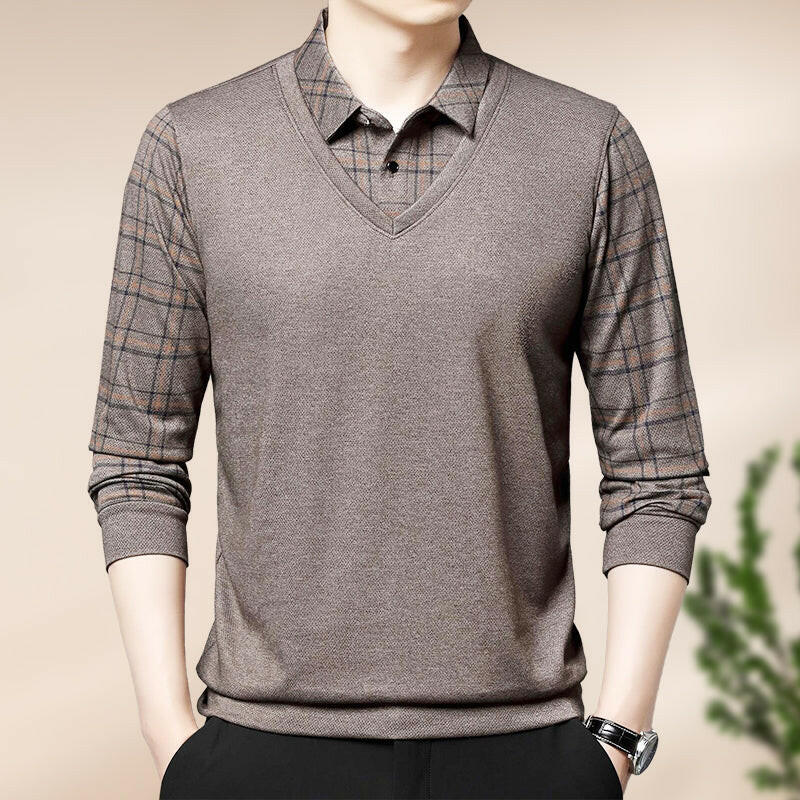 Men's Faux Two Piece Lapel Long-Sleeve Tops