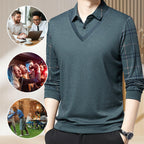 Men's Faux Two Piece Lapel Long-Sleeve Tops