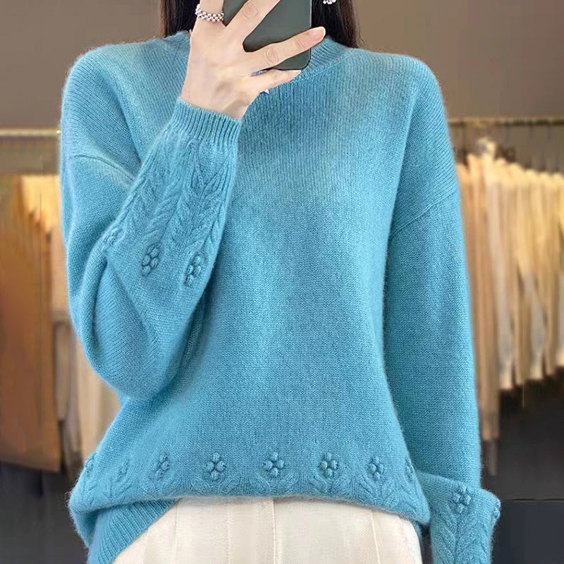 Women's Retro Solid Color Crewneck Knit Sweater