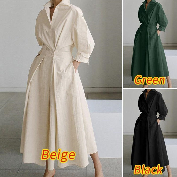 💥2025 New  Hot Sale💕Women's Plain Cotton Lapel Shirt Wrap Dress