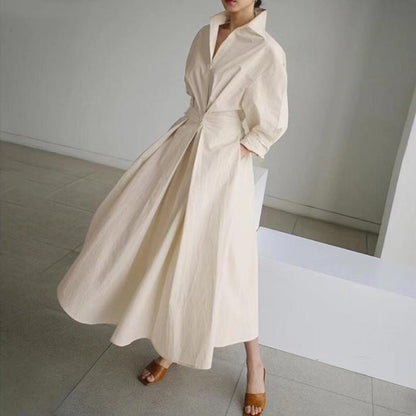 💥2025 New  Hot Sale💕Women's Plain Cotton Lapel Shirt Wrap Dress