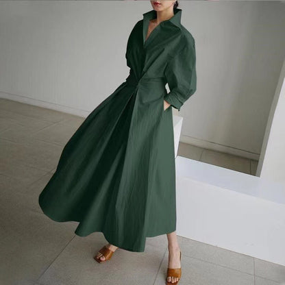 💥2025 New  Hot Sale💕Women's Plain Cotton Lapel Shirt Wrap Dress