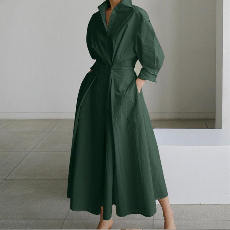 💥2025 New  Hot Sale💕Women's Plain Cotton Lapel Shirt Wrap Dress