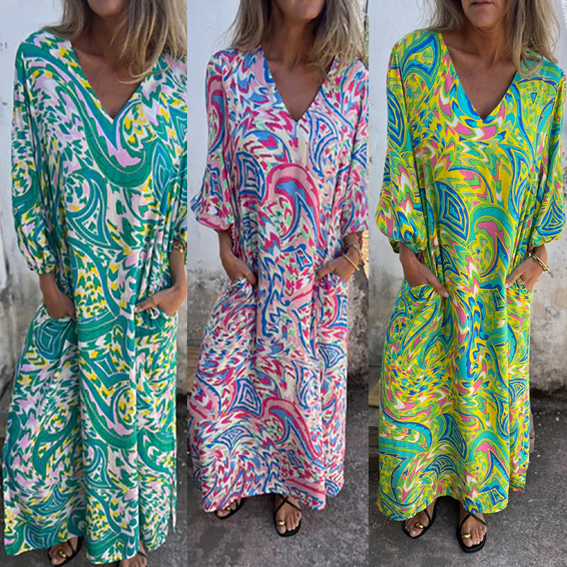 🌸Spring Specials🌸 Women's Bohemian V-Neck Abstract Printed Maxi Dress