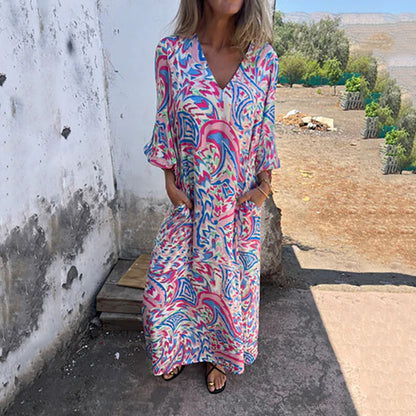 🌸Spring Specials🌸 Women's Bohemian V-Neck Abstract Printed Maxi Dress