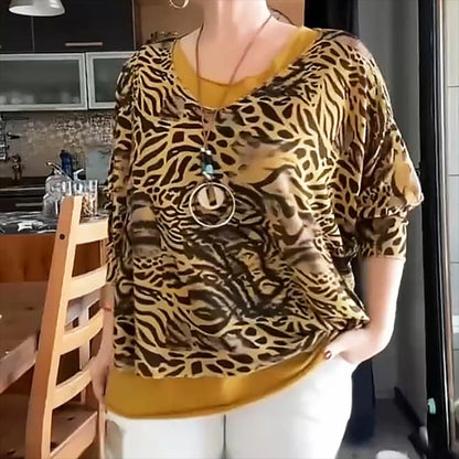 💖Limited Sale 50% OFF💖Women's Abstract Leopard Print Batwing Sleeve Top