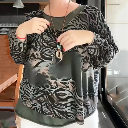 💖Limited Sale 50% OFF💖Women's Abstract Leopard Print Batwing Sleeve Top