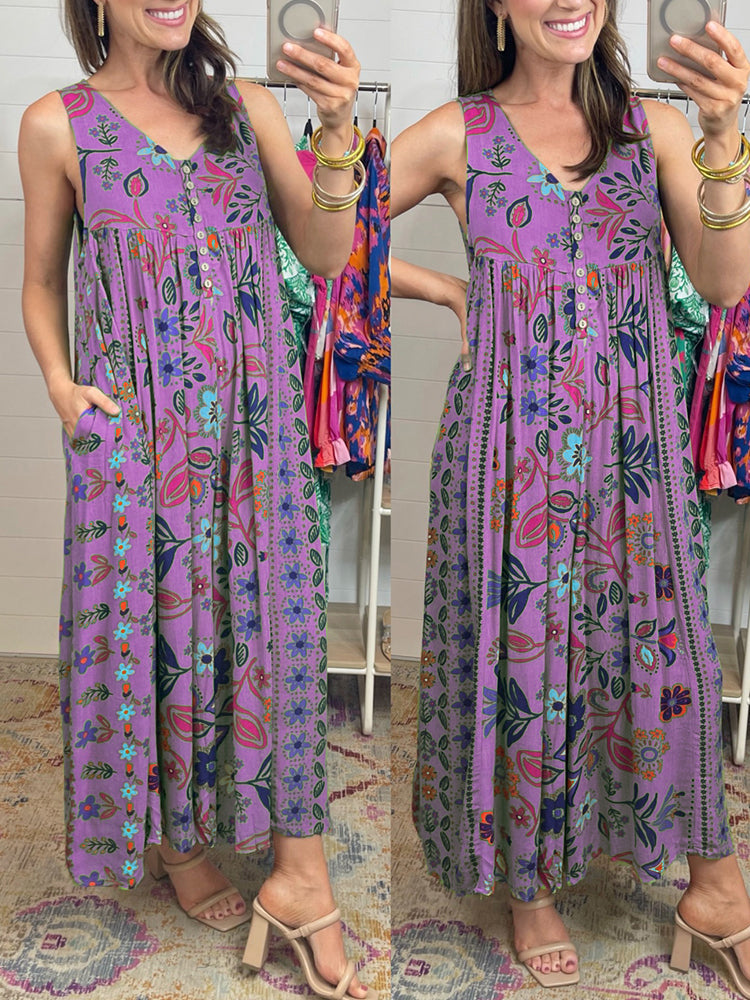 🔥Spring Specials🌸Vintage Print Loose Sleeveless Jumpsuit💃✨